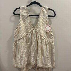 Umgee Cream and White Striped Sleeveless Blouse
